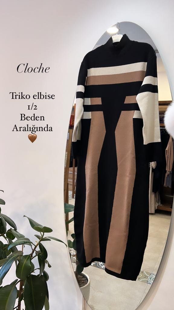Kahverengi Detaylı Triko Elbise Cloche 